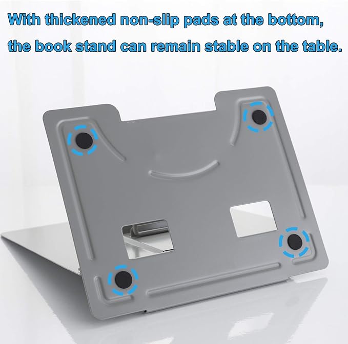 MSDADA Desk Book Stand Metal Reading Rest Book Holder Angle Adjustable Stand Document Holder Portable Sturdy Lightweight Bookstands-Textbooks Tablet Music Books Cook Recipe (Grey)