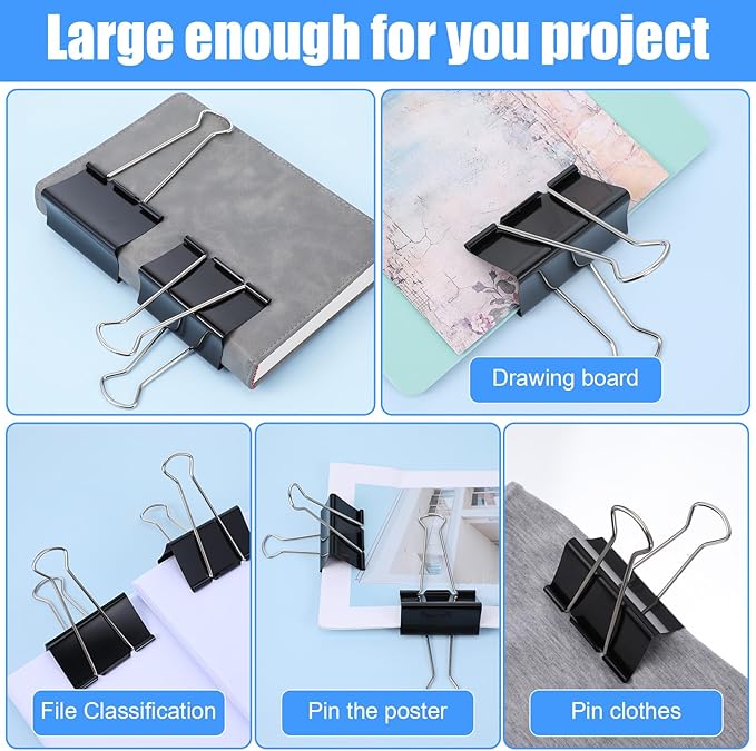 20 Pack 3 Inch Jumbo Binder Clips, Heavy Duty Extra Large Paper Clamps for Office, Home, Document Organization, Black