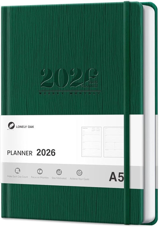 2026 Planner, Weekly and Monthly Planners, Faux Leather Daily Calendar 2026 Planner, 12 Month Agenda from Jan. to Dec., Hardcover Habit Tracker Journal 5.75" x 8.4"(Green)