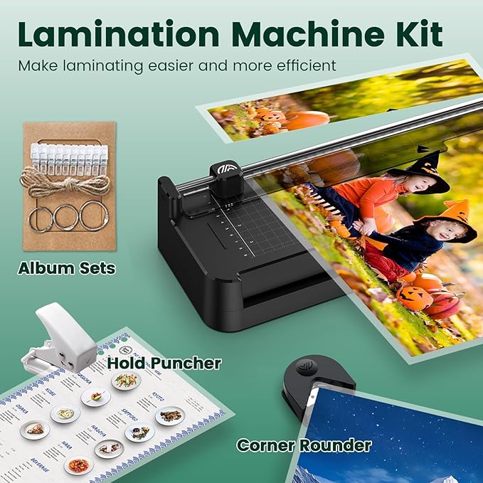 Laminator Machine with 40pcs Laminating Pouches Sheets, 9 in 1 Laminator 13-inch Wide Thermal &Cold Machine Built-in Paper Trimmer Corner Rounder Hole Punch for Home Office School (Black)
