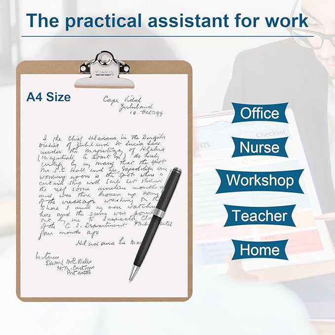 ZCZN A4 Clipboards, Wood Clipboard Bulk 6 Packs, Clip Boards 9x12.5 Inch, Wooden Clipboard for Classroom, Brown