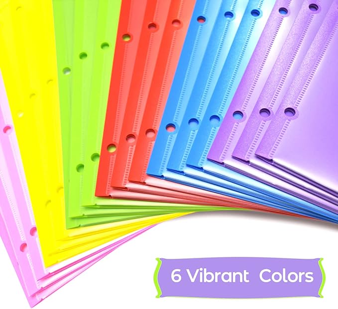 WOT I Heavy Duty Plastic Folders with Clear Front Pockets - 6 Pack, Extra Thick Folders with Pockets and Holes for Binders, Pocket Folders with Card Slot for Letter Size Paper Assorted Colors
