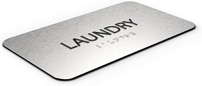 ADASigns Laundry Signs 7" W x 4" H - Durable Brushed Aluminum with Grade 2 Braille - Easy Installation with Strong Double Sided Tape - ADA Compliant Office Door Signs for Businesses & Offices