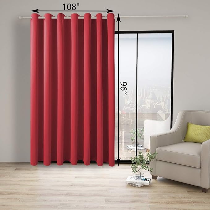 BONZER Room Divider Curtain Total Privacy Wide Blackout Room Darkening Grommet Curtains for Shared Room, 96L x 108W Inch (8L x 9W ft), 1 Panel, Red