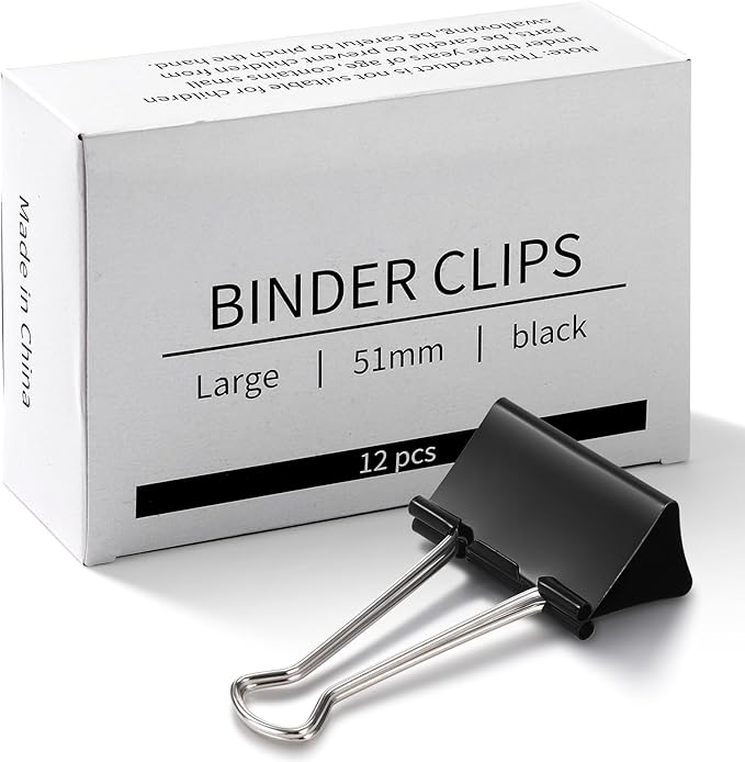 Eclirgan 1.9-Inch Large Binder Clip with Heavy-Duty/Folding/Rust-Resistant,48-Pack Thick Metal Office Clip in 4 Boxes,Black Paper Clamps for School/Outdoor Use/Office/Home
