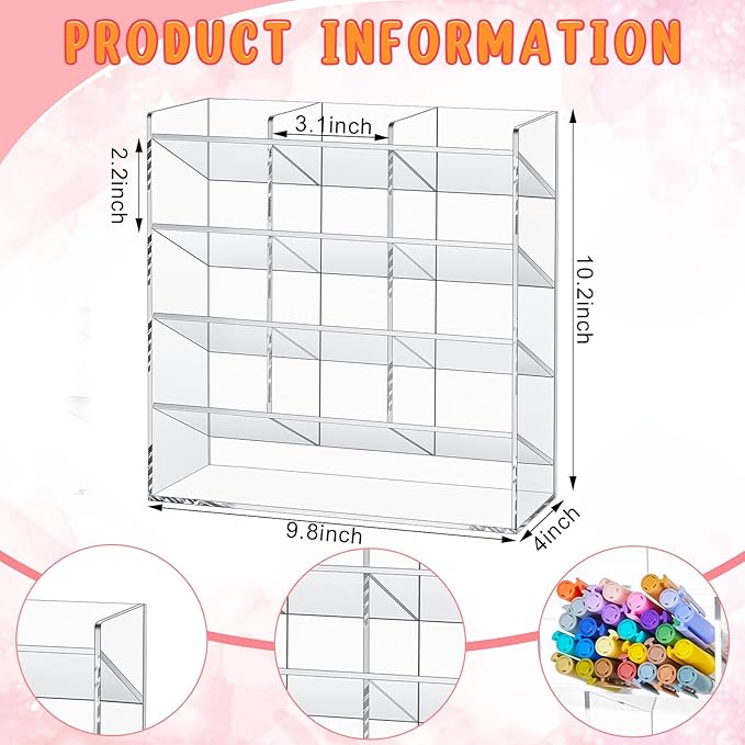 Acrylic Pen Organizer Storage for 150 Markers Vertical Marker Organizer Acrylic Pen Display Holder for Office Desk Desktop Stationery Pencil Storage, Clear, 10.2 x 4 x 9.8 Inch