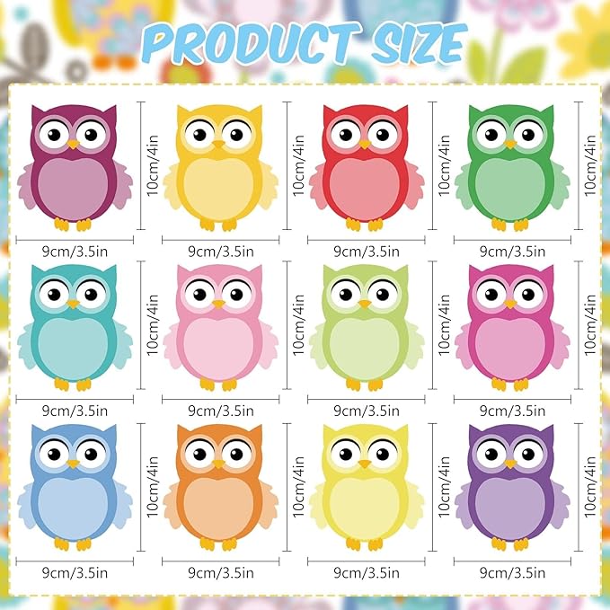 12 Pieces Owl Sticky Note Adhesive Cute Memo Notes Self-Stick Owl Note Pads for Reminders, Study, Work, Office, School and Home, 12 Styles