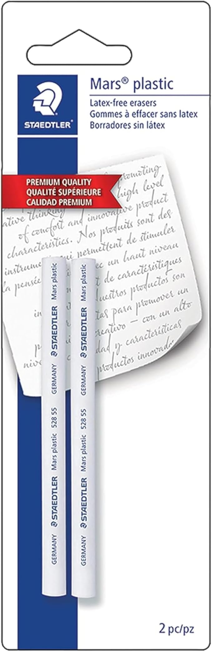 STAEDTLER Mars Plastic Eraser Refills - Latex-Free Erasers, Replacements for Refillable Holder, Home, School & Office, White, 2-Pack