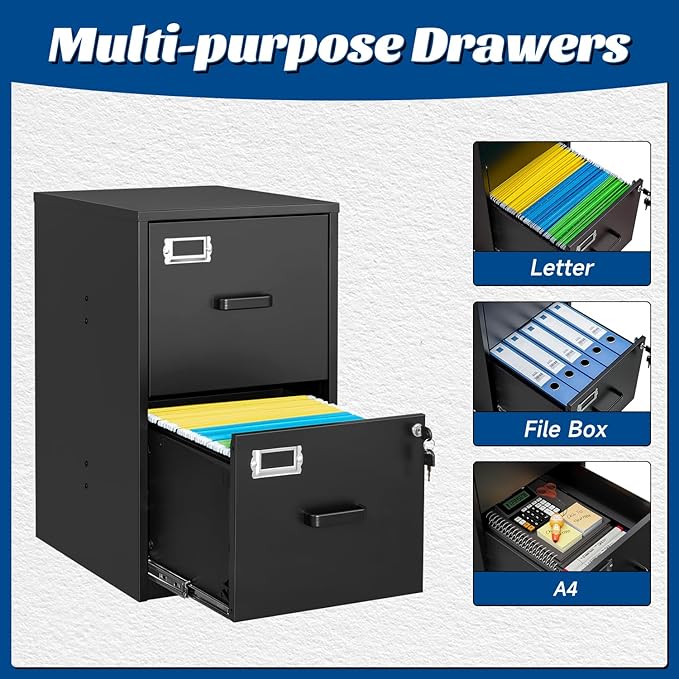 2 Drawers File Cabinet Metal Vertical Filing Cabinets Metal Lockable Storage Cabinets with Lock for Home Office to Hanging Files
