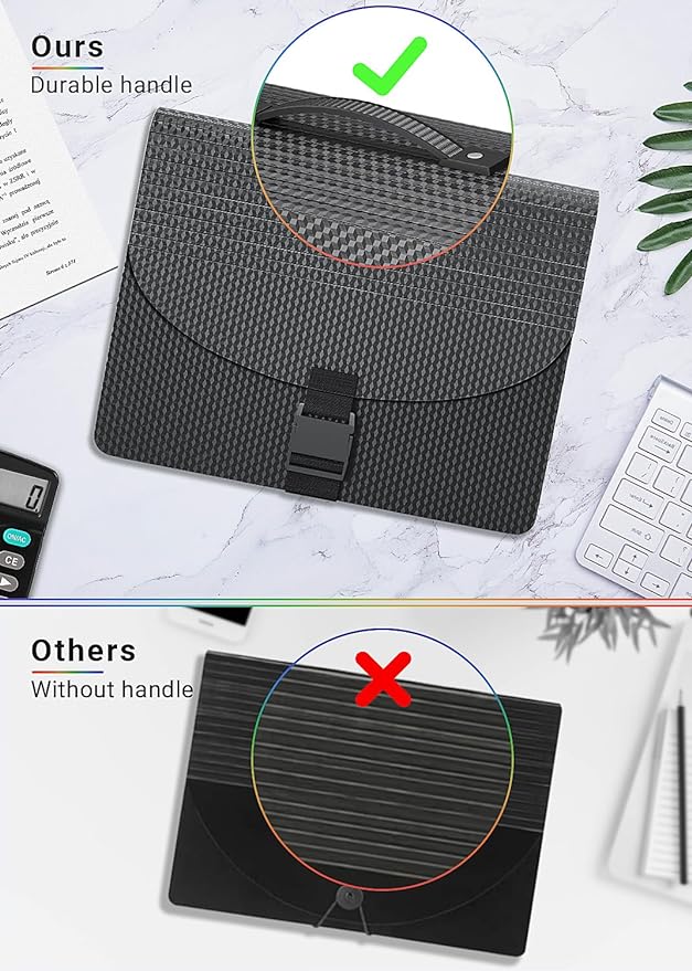 25 Pockets Expanding File Folder with Handle,Expandable File Organizer,Portable Accordion File Organizer A4 Letter Size,Adjustable Strap,Perfect Filing Folders for Documents,Colored Tabs