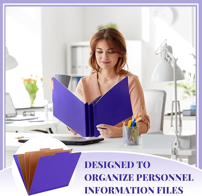 Skyygemm 24 Pcs Classification Folders Letter Size, 3 Divider Pressboard File Folder with Fasteners, Expanding File Organizer Bulk for Teachers, Clergy, Office, Church, Christmas Donations (Purple)