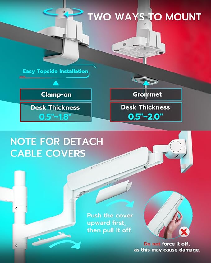 Vertical Dual Monitor Mount for 17-49 Inch Ultrawide Heavy Duty Curved Screen Stacking, Computer Monitor Arm Desk Mount with USB, Gas Spring Adjustable Vesa Stand, White