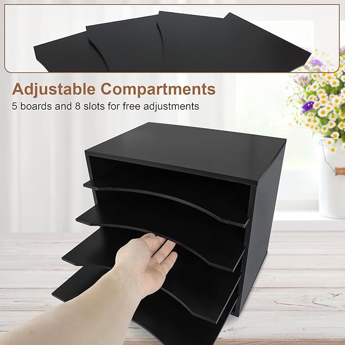 Paper Organzier Wood Desktop Organizer Storage Letter Tray File Sorter with Adjustable Shelves for Home Office