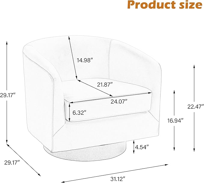 UIXE Faux Leather Swivel Accent Chair with Wood Base, Modern Upholstered Barrel Chairs for Living Room, Comfy Round Armchair Single Sofa Bedroom Reading Seat - 31" W, Coffee