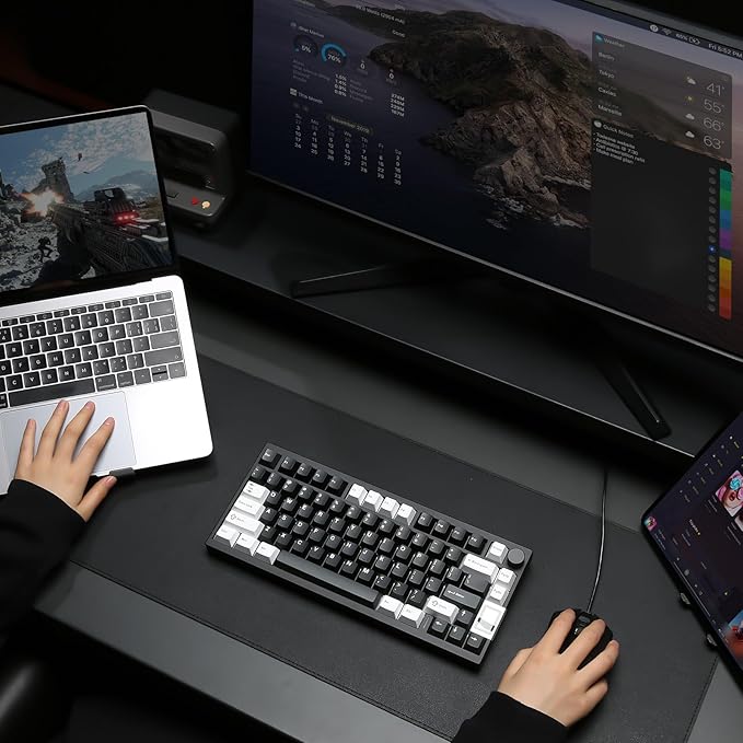 YUNZII AL80 Wireless Mechanical Keyboard,Full Aluminum CNC, Smart LCD Display,Hot Swappable Gasket Mount 75% Layout with Knob,BT/2.4G/USB-C,QMK/VIA Support for Win/Mac (Black, Cocoa Cream V2 Switch)