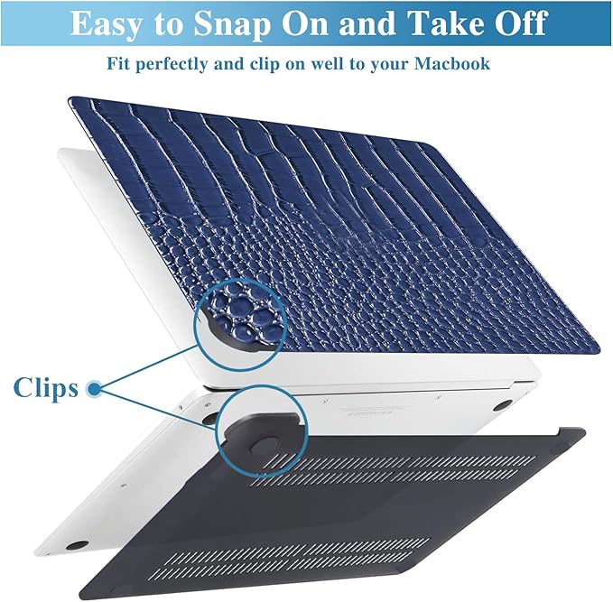 KEROM Compatible with Crocodile MacBook Air 13 inch Case 2021 2020 2019 2018 M1 A2337 A2179 A1932, Textured Elegant Luxury Aligator Skin Snakeskin PU Leather Hard Shell & Keyboard Cover, Blue