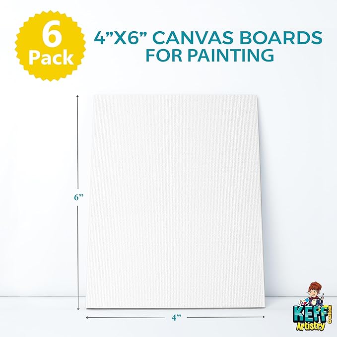 KEFF Canvas Boards for Painting - 4x6 6-Pack Bulk Canvas Panels, 100% Cotton Triple Primed Small Canvases for Painting Supplies, Acrylic, Oil, Watercolor & Tempera