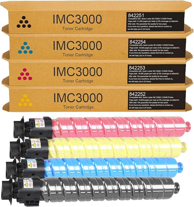 IMC3000 IMC3500 High Yield Toner Cartridge 842251 842252 842253 842254 Replacement for Ricoh IM C3000 IM C3500 Printer(4 Pack Black, Cyan, Yellow, Magenta)