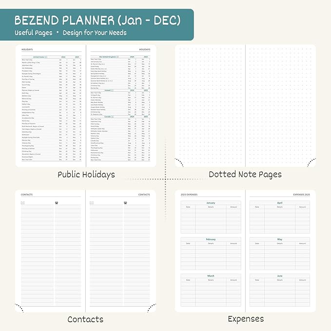 BEZEND Pocket Calendar 2026 Weekly and Monthly (3.5" x 6") Small Daily Planner for Purse (Jan-Dec) with Notes & Expenses, Inner Pocket, Pen Holder, Vegan Leather Hardcover - Mint Green
