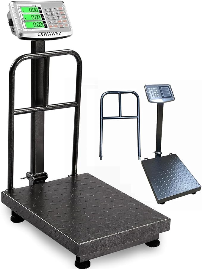 660lb Floor Industrial Platform Scale with Removable Guardrail Digital Scale with Accurate LB/KG High-Definition Displa Foldable for Weighing Luggage Package Shipping Double Sided Display