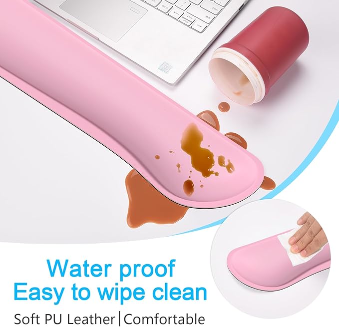 Dapesuom Keyboard Wrist Rest Set, Cute PU Leather Wrist Cushion for Computer Keyboard and Mousepad, Memory Foam Mouse Pad Rests Support with Non-Slip Base for Typing Pain Relief, Laptop, Rose Pink