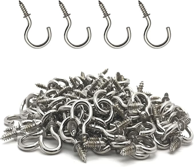 120 Pcs 1/2 Inch Screw-in Hooks Nickel Plated Metal Cup Hooks, Ceiling Hooks Silver