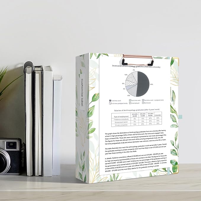 Ospelelf Binder 3 Ring 2 Inch, Green Floral Round Ring Clipboard Binder with 5 Tab Dividers for Letter Size Documents, for School and Office Supplies, Greenleaf