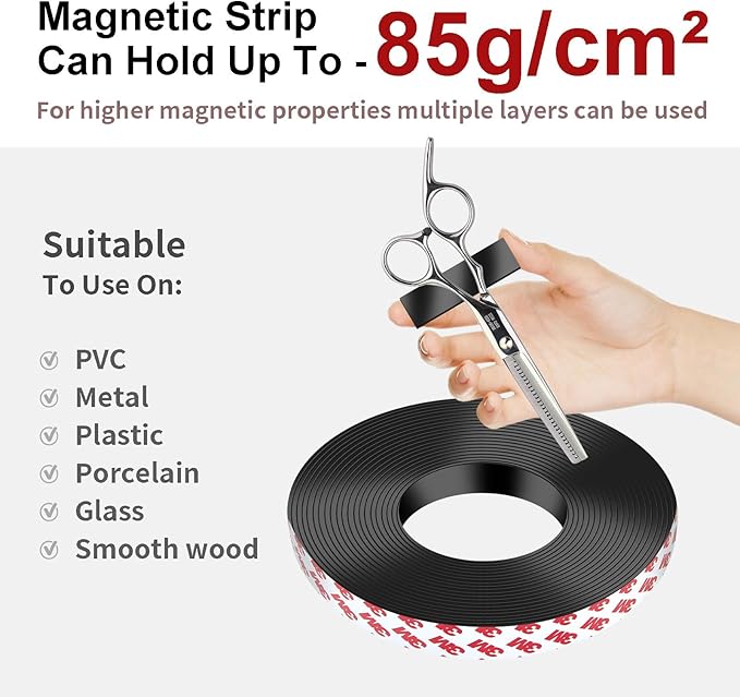Magnetic Tape - 32 ft x 0.78 inch Magnet Strip Tape Roll with Strong Adhesive Backing for Kitchen, Office, School Organization, Whiteboards,Fridge(0.07" Thick)
