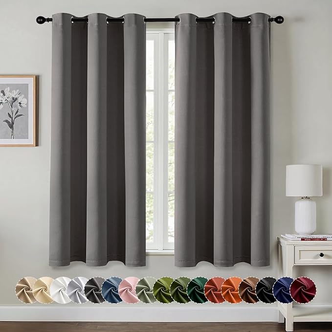 MIULEE Grey Blackout Curtains - Bedroom Window Treatment Curtains Thermal Insulated Room Darkening Drapes for Living Room Kitchen Grommet Top Light Blocking Drapery, 40 x 54 Inches Long, 2 Panels