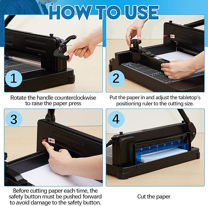 12 Inch A4 Guillotine Paper Cutter Heavy Duty Paper Cutter 400 Sheet Capacity Stack Cards Trimmer Steel Slicer with Metal Base for Cards Leather Office Home School (Black)