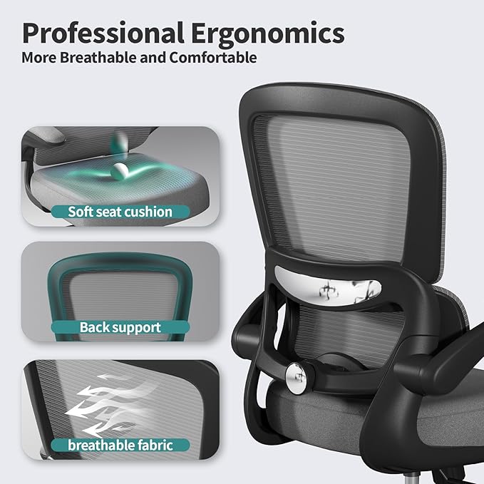 TRALT Office Chair - Ergonomic Desk Chair with Adjustable Lumbar Support, Mesh Computer Chair, Executive Chairs for Home Office Comfortable Lumbar Support (Dark Gray)