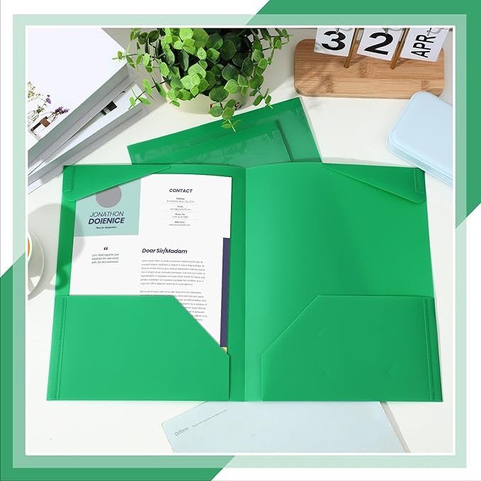 Henoyso 150 Pcs Plastic Folders with Clear Front Pockets Bulk Heavy Duty File Folders with 2 Pockets and Card Slot for Student Teacher Back to School Supplies Office Presentation (Green)