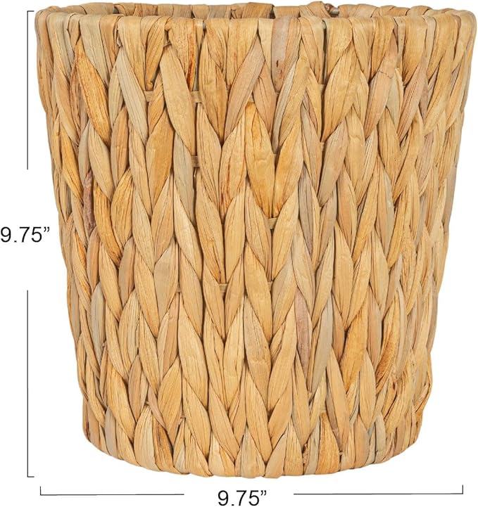 Household Essentials Handwoven Round Water Hyacinth Waste Basket with Plastic Liner, Natural