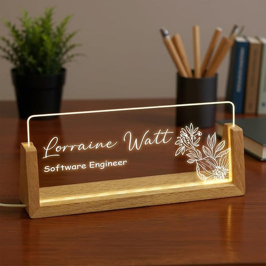Custom Desk Name Plate,Light Up Acrylic Office Sign, Personalized Gift for Boss Coworker Teacher, Employee Appreciation Award, Home Office Decor