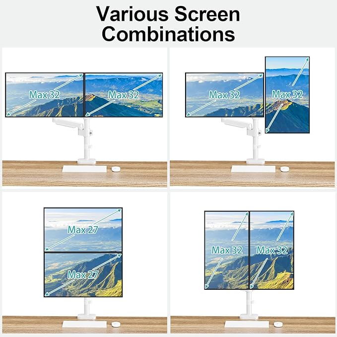 MOUNT PRO Dual Monitor Mount for 13-32" Computer Screen, Tall Monitor Stands for 2 Monitors, Adjustable Gas Spring Double Vertical Monitor Desk Mount, Each Arm Holds 4.4 to19.8lbs, VESA Mount, White