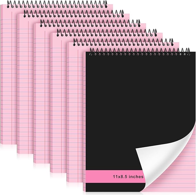 6 Pcs Legal Pad Top Spiral Bound Notebook 70 Sheets Wirebound Notepad Double Sided Ruled Memo Steno Book with Stiff Back Cover for Business(8.5 x 11 Inches,No Holes,Pink)