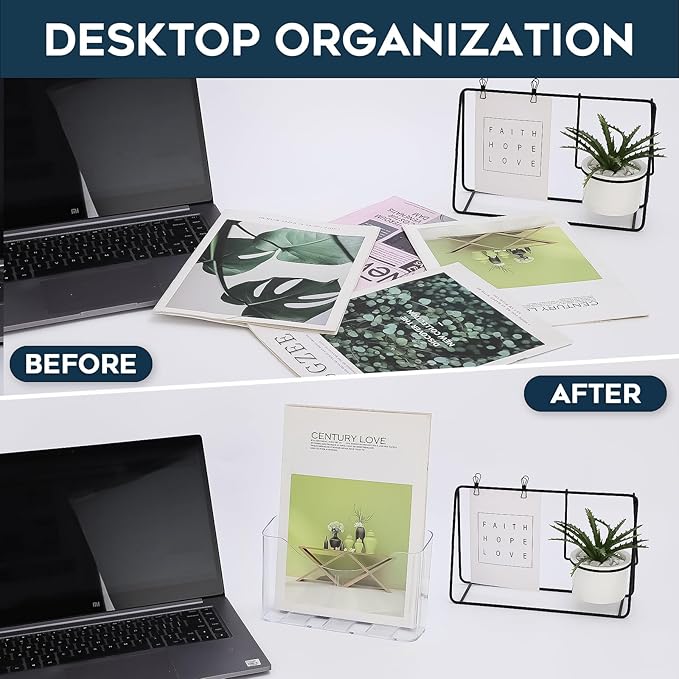 Acrylic Brochure Holder 8.5x11 Inches Slant Back Design, Clear Display Stand, Plastic Table Stand Sign Holder,Pamphlet Holder Flyer Holder, Acrylic Display Stand,for Office, Home, Store, 2 Pack