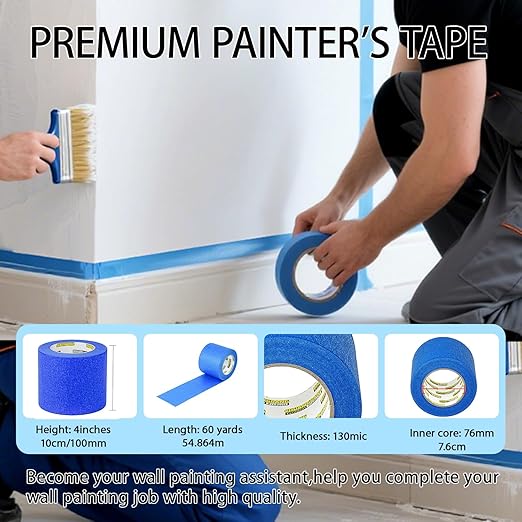 1 Roll,Blue Painters Tape,4inches x 60yards,3D Printing Tape for Laser Cutting,Labeling,3D Printing Bed,Decoration,Wide Masking Tape for Painting,Protect The Wall,No Residue,Removes Easily