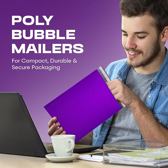 Purple Small Bubble Mailers 4x8 Inch #000 | Thick Padded Poly Bubble Mailer Envelopes | 1000 Pack Bulk | Trading Card Sports Card Shipping