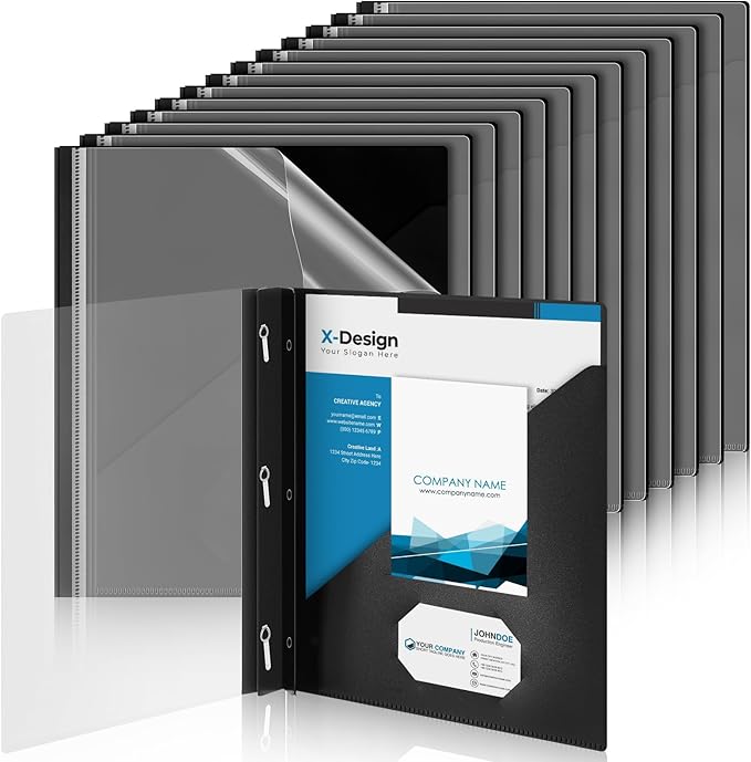 Teling 24 Pcs Clear Report Cover with 3 Prongs, Plastic Report Presentation Folders 90 Sheet Capacity Resume Document Covers for School Office(Black)
