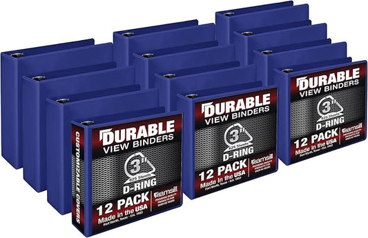 Samsill Durable 3 inch 3 Ring Binder, Made in USA, D Ring Binder, FSC 100% Recycled Chipboard, Blue, 12 Pack
