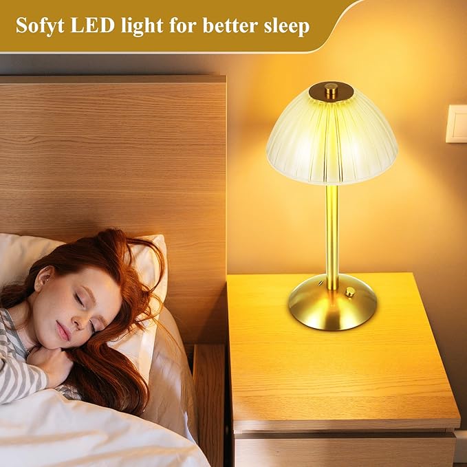 Liliful 4 Pcs LED Portable Cordless Table Lamp Touch Battery Operated Rechargeable Gold Desk Lamp 3 Color Dimmable for Bedroom Living Room Dining (Gold,Mushroom Style)