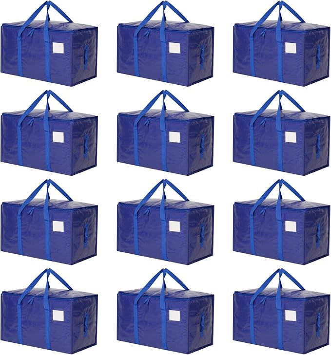 Moving Bags Heavy Duty Extra Large, Moving Boxes, Moving Supplies Essentials, Blue Storage Bins with Lids, Plastic Packing Totes, Storage Bags for Clothes with Handles & Zippers(Blue, 12 Pack)