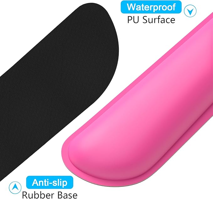 Dapesuom Keyboard Wrist Rest Set, Cute PU Leather Wrist Cushion for Computer Keyboard and Mousepad, Memory Foam Mouse Pad Rests Support with Non-Slip Base for Typing Pain Relief, Laptop, Hot Pink