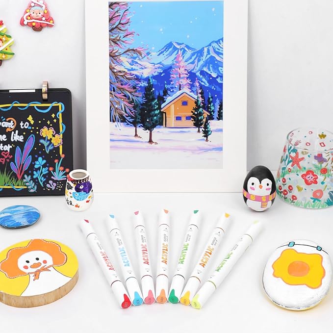 kander 12 Colors Dual Tip Acrylic Paint Markers,Warm Skin Colors— Extra Fine & Soft Brush Pen Set with Direct Ink Flow for Sketching, Detailing, Coloring on Wood, Canvas, Rock, Glass, DIY Crafts