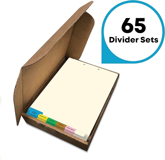 Doctor Stuff - Stock Medical Chart Dividers, 65 Sets of 6 Popular Healthcare Index Tabs, Bottom Tab, 8-1/2" x 11-3/8", File Folder Organizer for Nursing Patient Charts & Medical Records