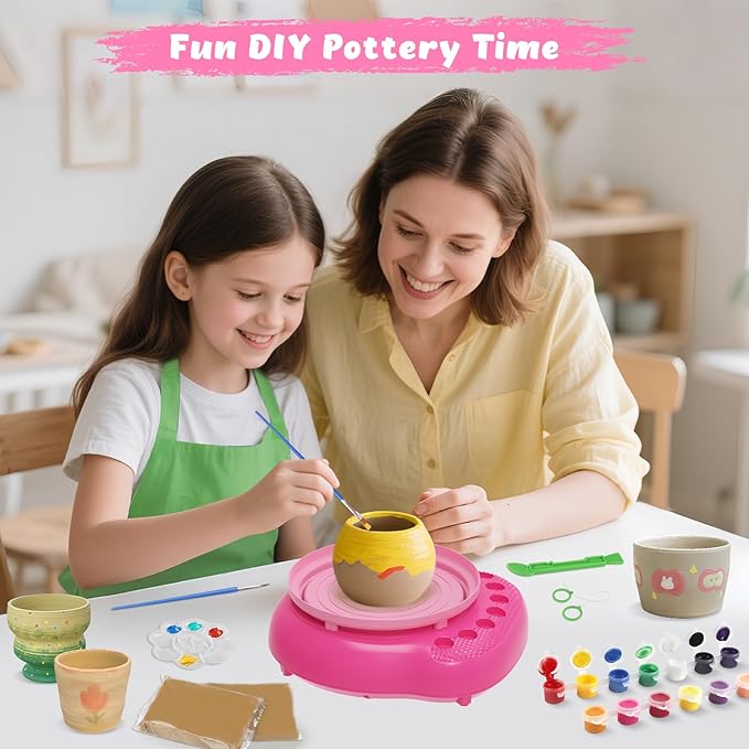 TingingYuli Pottery Wheel for Kids,Complete Pottery Kit and Tools for Beginners,Arts and Crafts Toys for Kids Ages 8-12,Art Supplies Birthday Gifts for Boy Girl Age 6 7 8 9 10 11 12 (Rose)