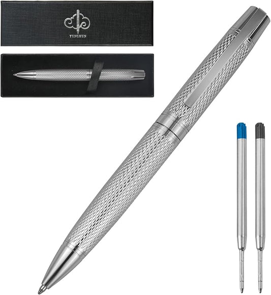 YUNCHUN Executive Pens for Men, Medium Point Ball Point Pen Set for Men Gift, Heavy Duty Ball Pen for Writing, Retractable Metal Ballpoint Pen for Journaling, Ballpoint Pen Blue Ink with Rough Lozenge