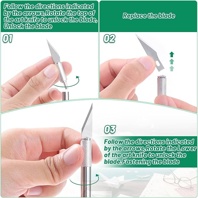 Anezus Exacto Knife with Hobby Mat for Crafts, Self Healing Cutting Mat Hobby Knife with 30 PCS Exacto Blades Precision Knife for Art and Crafts Paper Scrapbooking Stencil (Black)