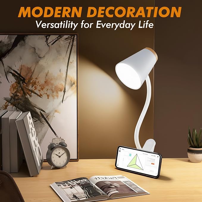 Clip on Desk Lamp for Home Office - Small LED Touch Dimmable Book Lights for Reading at Night - Adjustable Flexible Gooseneck Clamp Light Table Lamp for Bedside Bedroom Bed Headboard White